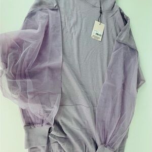 MESH SLEEVE HOODIE DRESS lilac